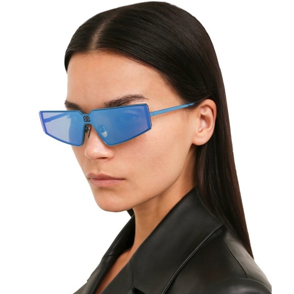 NEW BALENCIAGA BB0192S 003 BLUE GEOMETRIC WOMEN SUNGLASSES BALENCIAGA - Picture 1 of 11